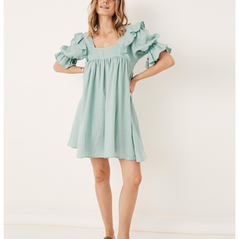 NWT Spell & the Gypsy Collective Mae linen mini dress Seafoam